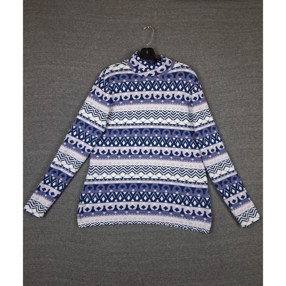 Duluth Womens Shirt XL Purple Blue Aztec Diamond Coolmax Knit Pullover Baselayer
